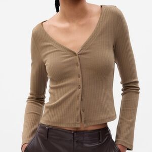 GAP Modern Rib Cardigan, Dried Moss Green, S/Tall